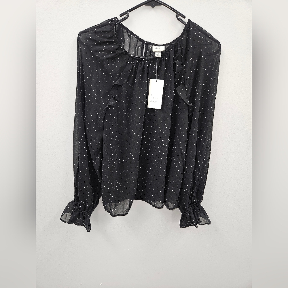 A New Day Black Ruffled Long Sleeve Blouse